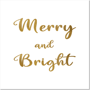 Merry and Bright in Gold Christmas and Holiday Word Art Posters and Art